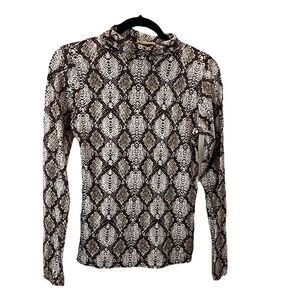 Olivia Rae Brown Snake Skin Print Long Sleeve Turtle Neck Shirt Womens Size M